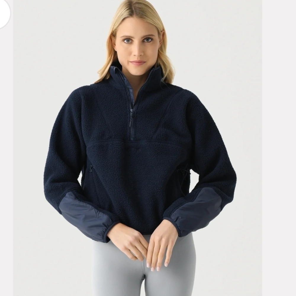 Navy Fleece Pullover with Gray Accents